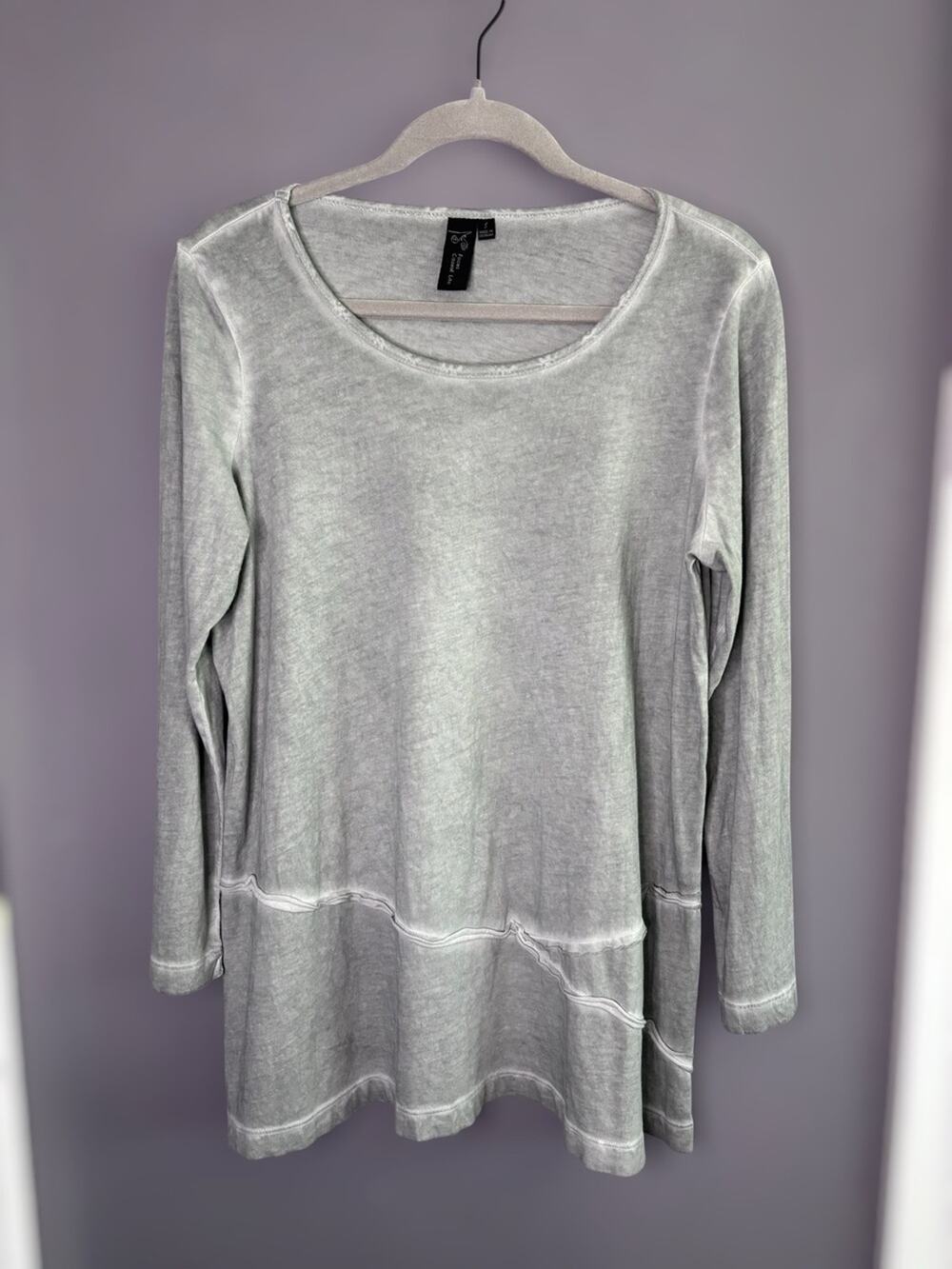 Focus Gray Long Sleeve Tunic Blouse Round Neck Small